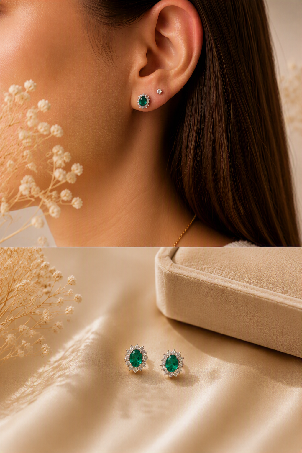 Aretes de Esmeralda con Halo de Diamantes | Alta Joyería