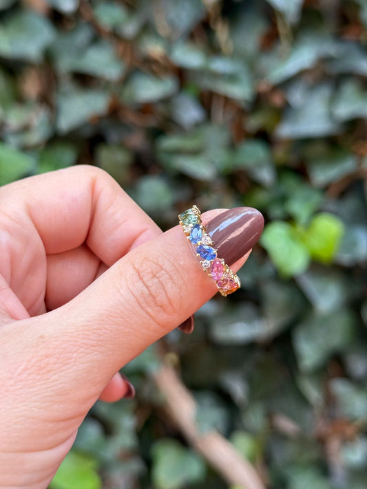 Anillo Ale | churumbela zafiros arcoíris y diamantes
